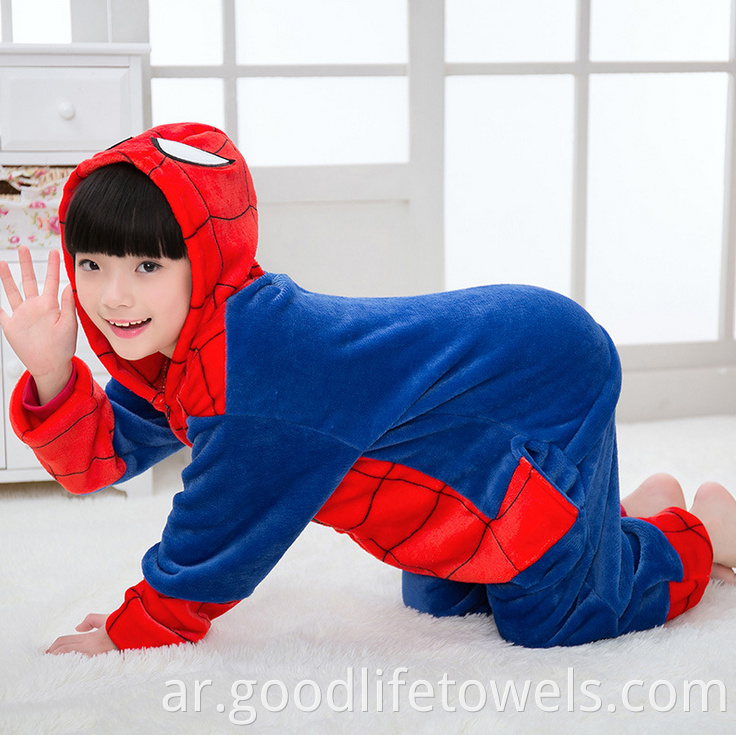 Spiderman Design Flannel Child Hooded Pajamas